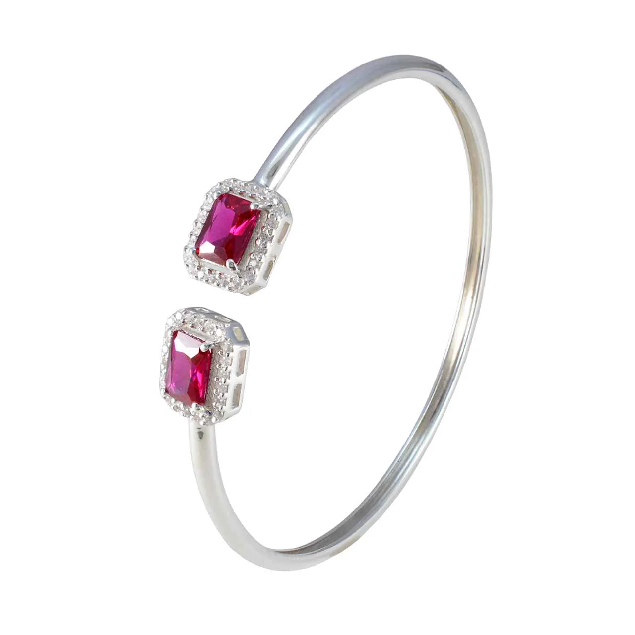 Ruby CZ Surprise Gift Tiny Red Sterling Silver Bangle Bracelet - Image 2