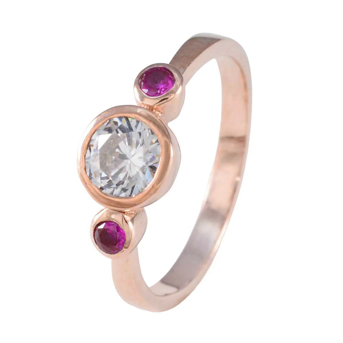Ruby CZ Trilogy Korean 925 Sterling Silver Red Gemstones Whisper-thin Love Ring Jewelry - Image 2
