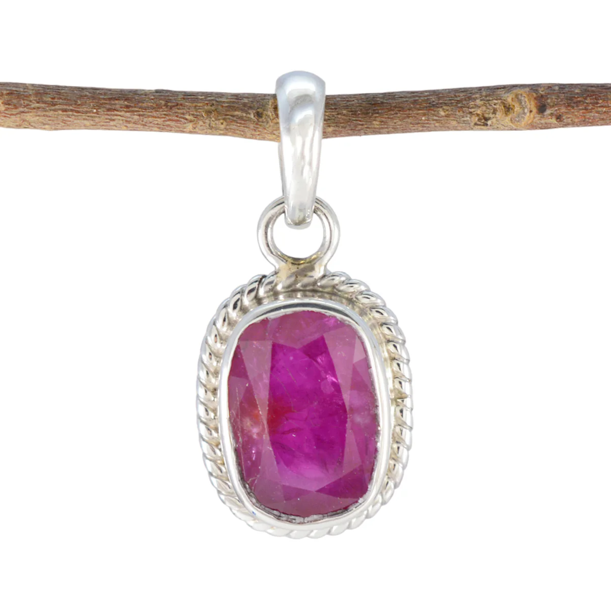 Ruby Dainty Latin American Silver Solitaire Yasmin Rope-Wire Red Pendant Jewelry