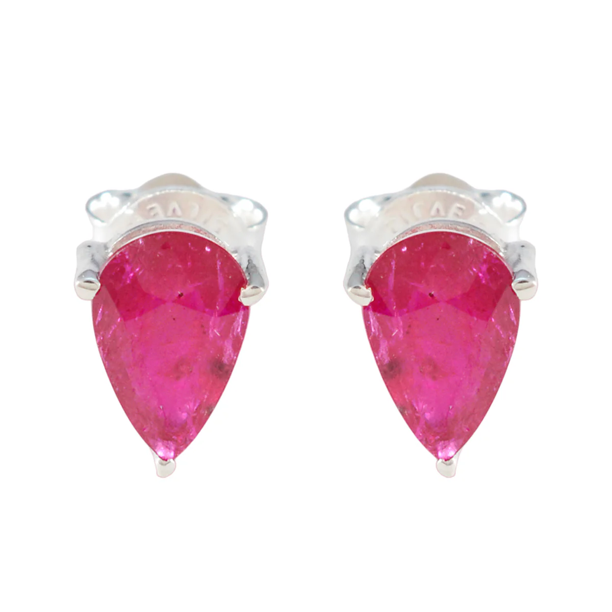 Ruby French Sakura Solitaire Stud Red Silver Earring