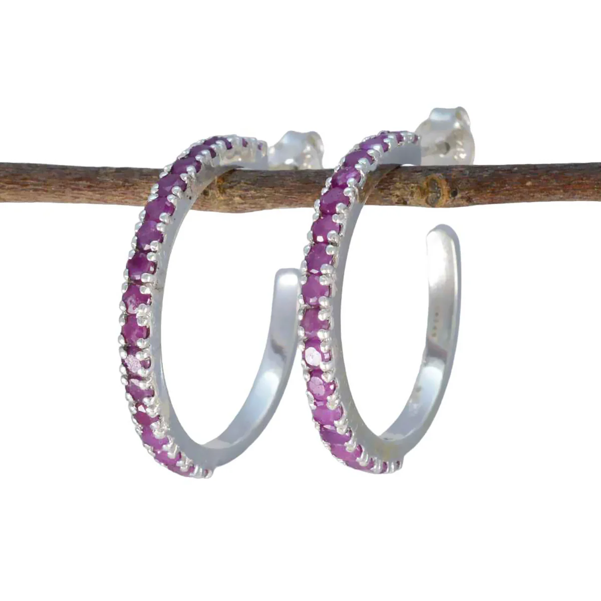 Ruby Middle Eastern Sakura multiple Stud Red Sterling Silver Earring - Image 2