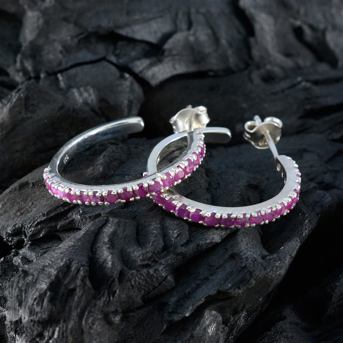 Ruby Middle Eastern Sakura multiple Stud Red Sterling Silver Earring - Image 4