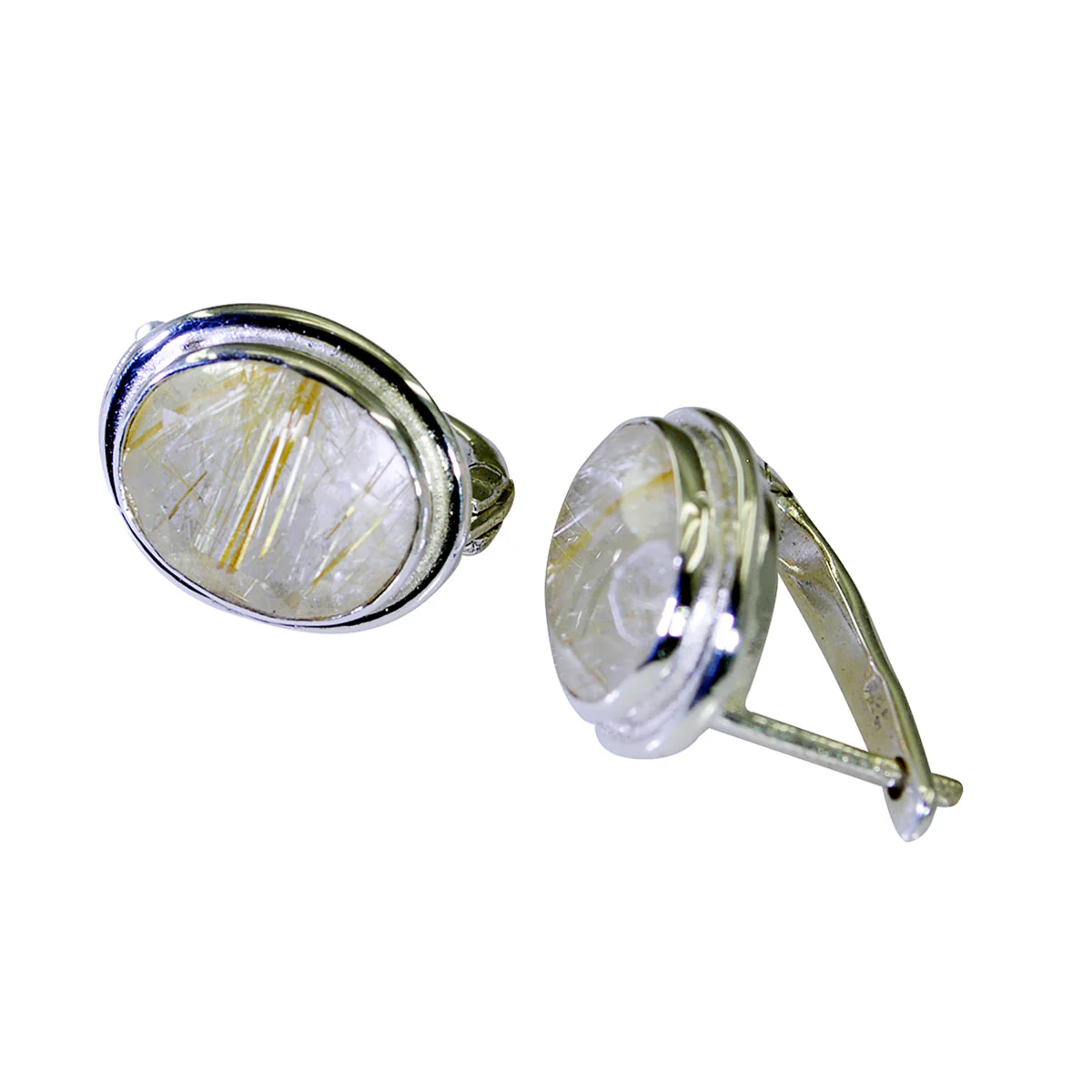 Rutile Quartz African Ana Solitaire Stud Yellow 925 Silver Earring - Image 3