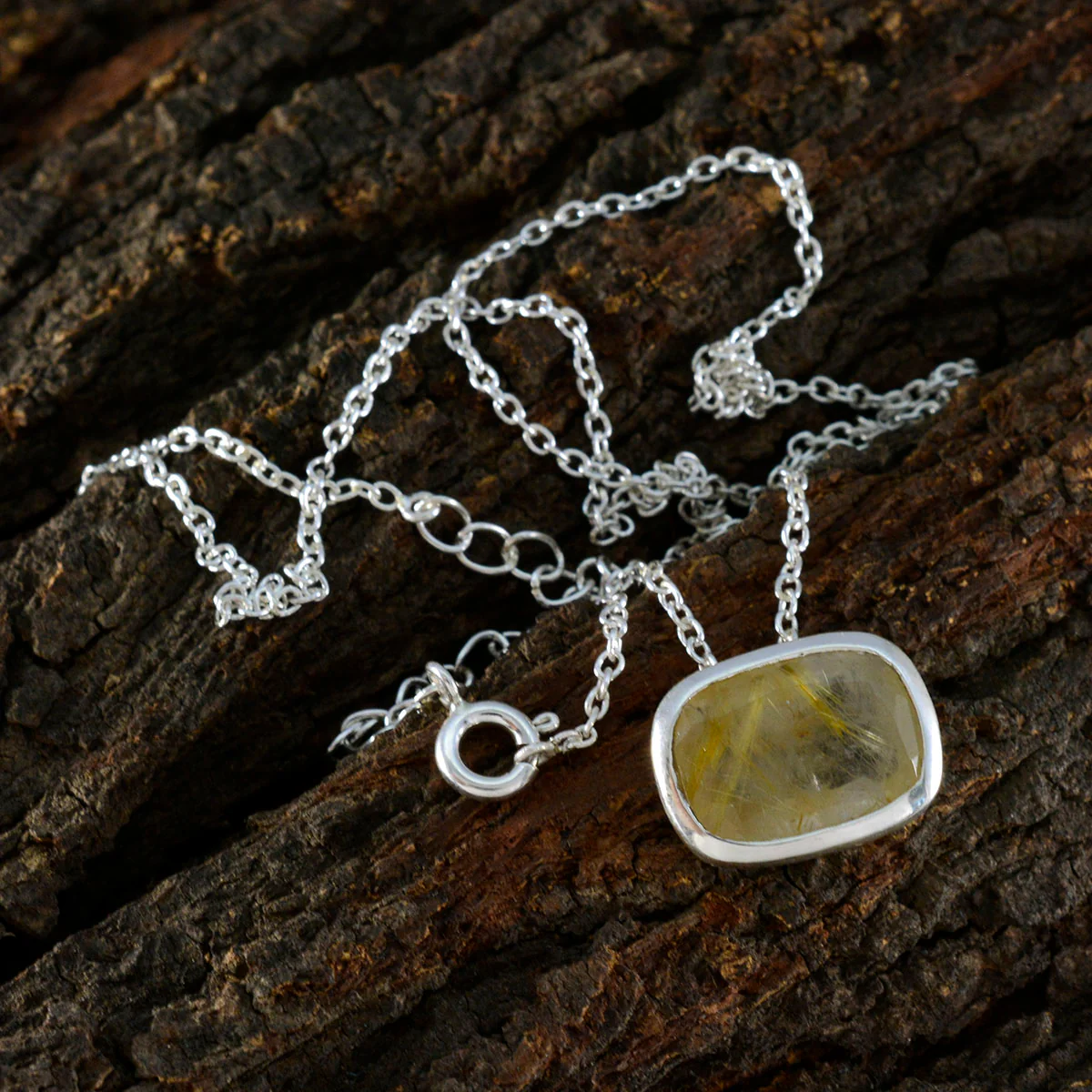 Rutile Quartz Classic French 92.5 Silver Solitaire Alina Signet Yellow Pendant Jewellery - Image 3