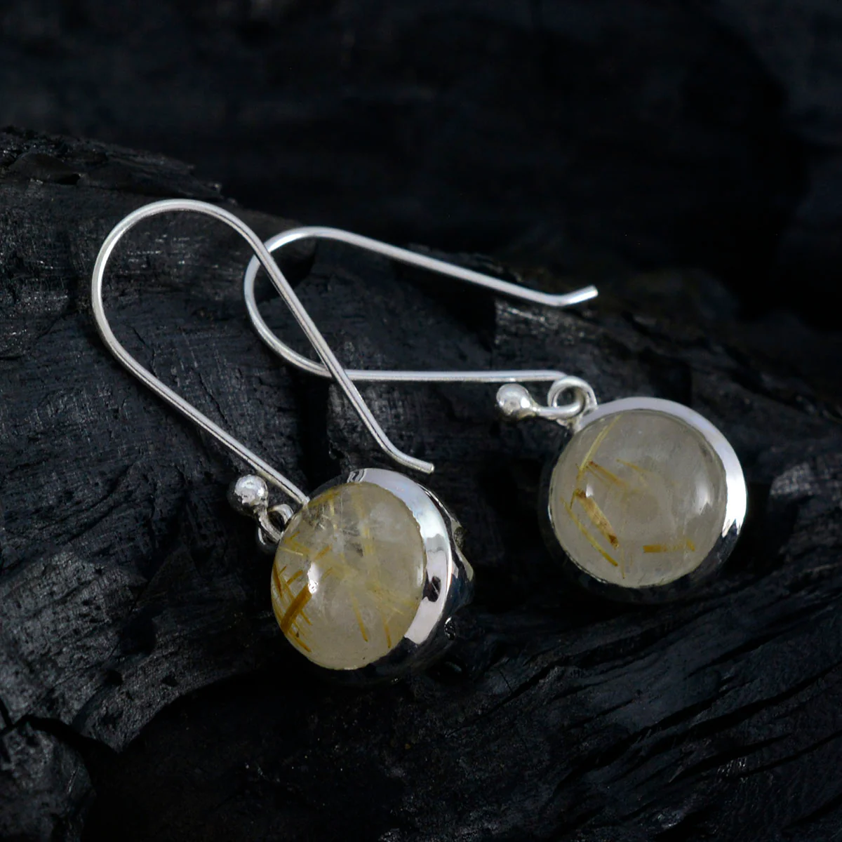 Rutile Quartz German Eleanor multiple Dangle Yellow Sterling Silver Earring - Image 2