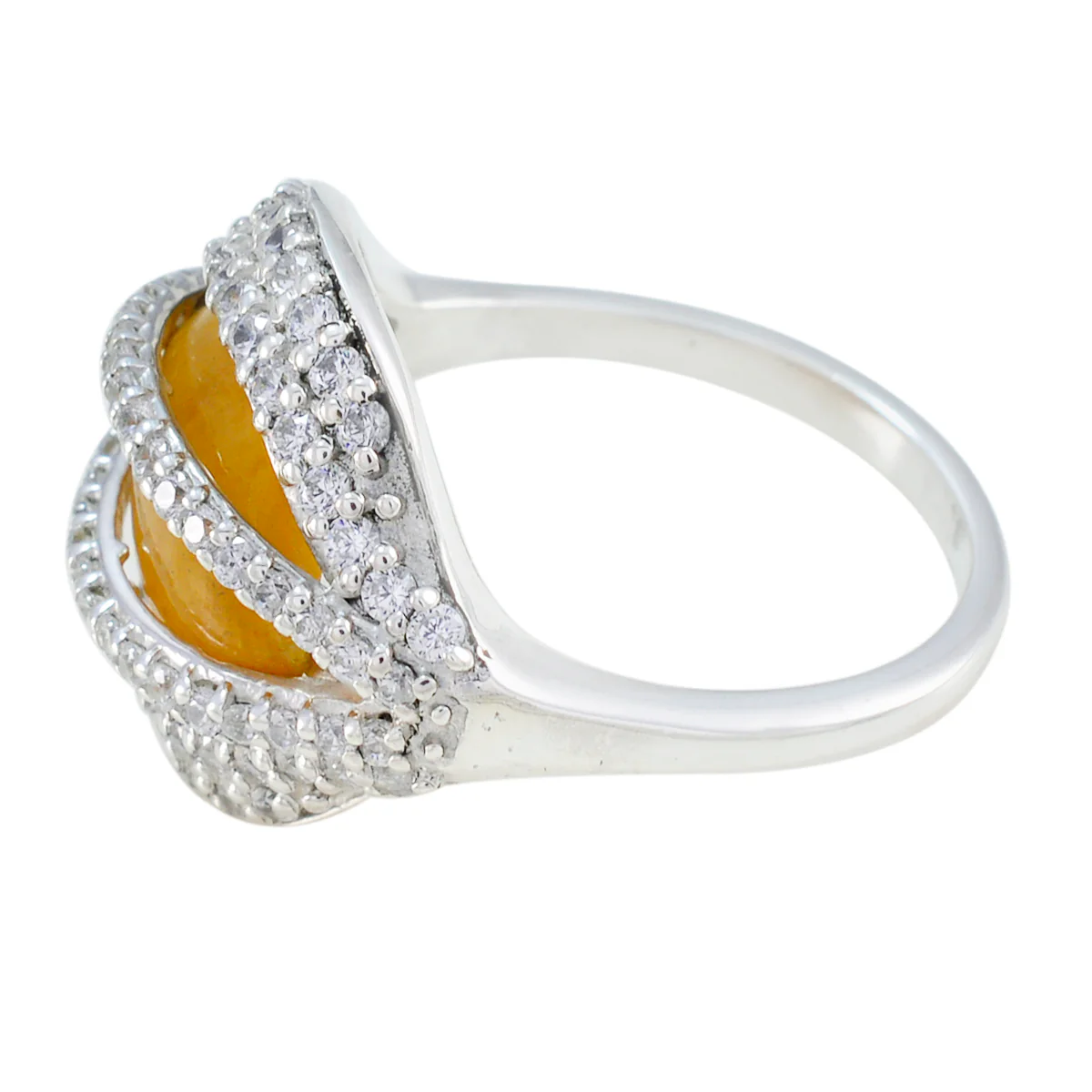 Rutile Quartz Halo Moroccan 925 Sterling Silver Yellow Gemstone Eye-catching Modern Ring Jewelry - Image 3
