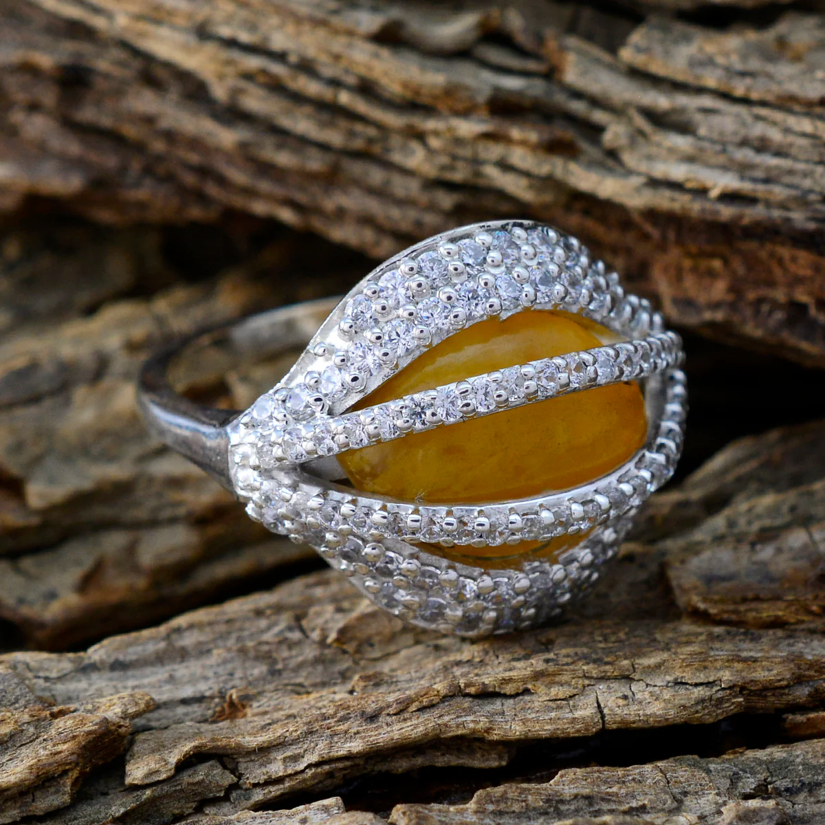 Rutile Quartz Halo Moroccan 925 Sterling Silver Yellow Gemstone Eye-catching Modern Ring Jewelry - Image 4