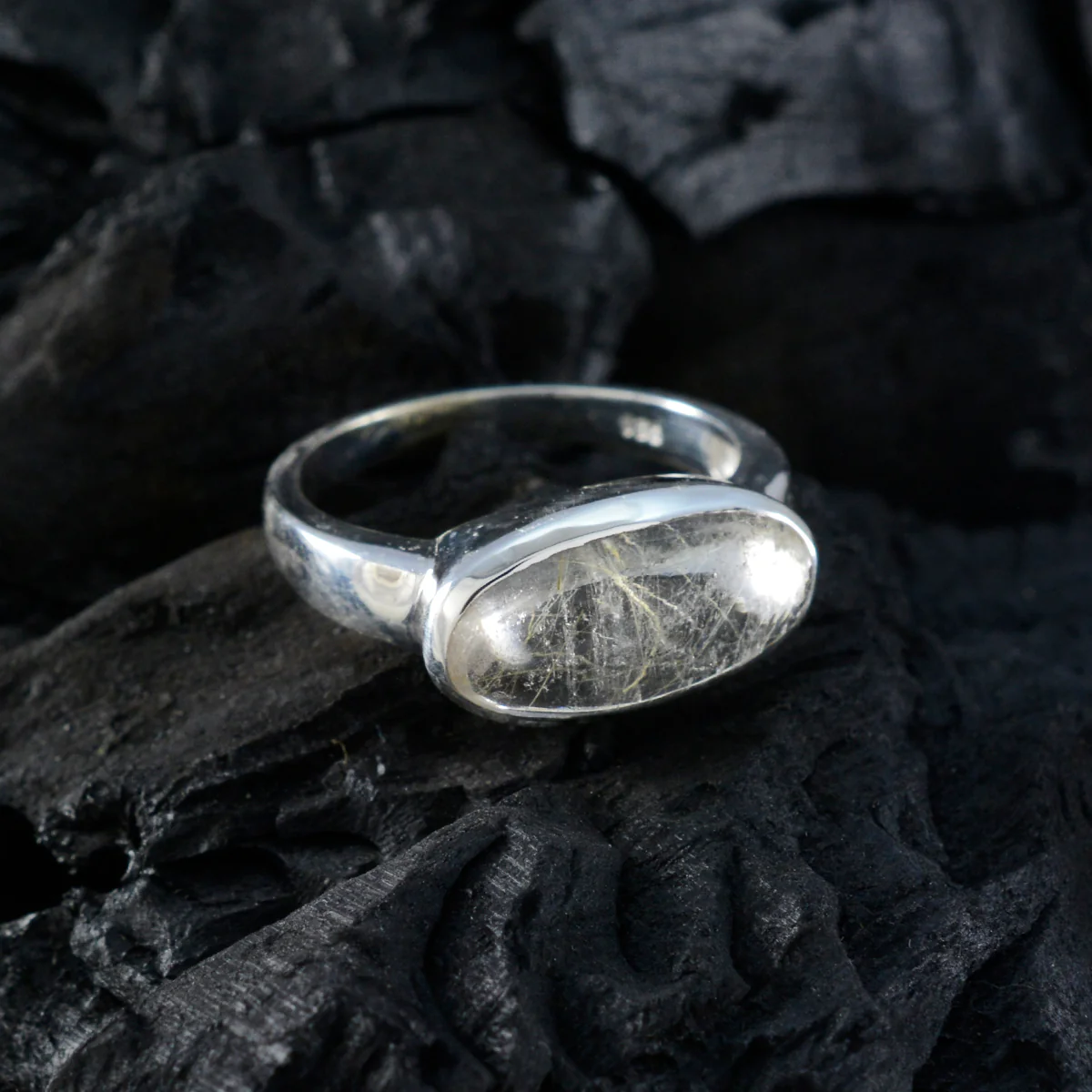 Rutile Quartz Solitaire American Silver Yellow Gemstone Whisper-thin Modern Ring Jewelry - Image 5