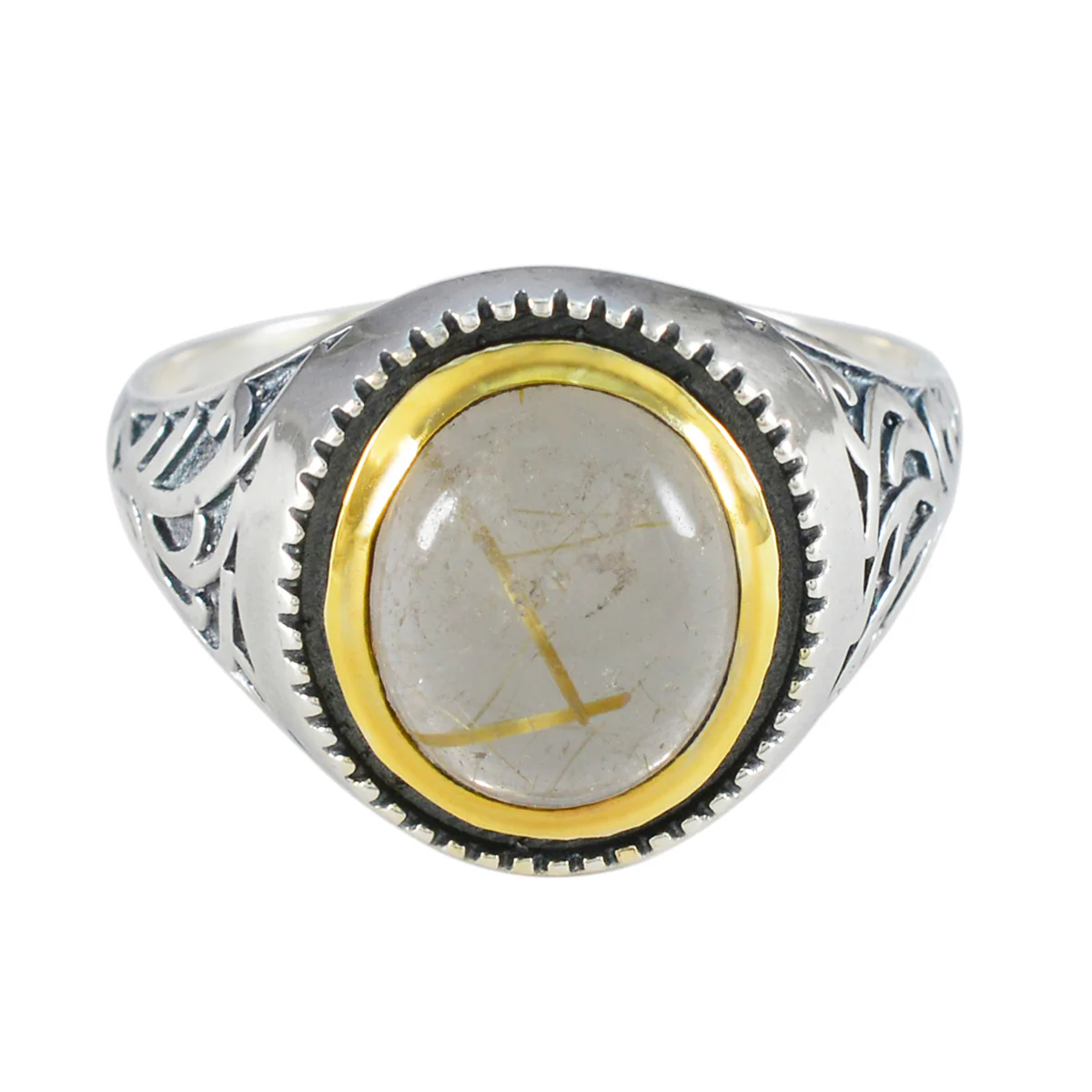 Rutile Quartz Solitaire Australian 92.5 Silver Yellow Gemstones Eye-catching Filigree Ring Jewelry