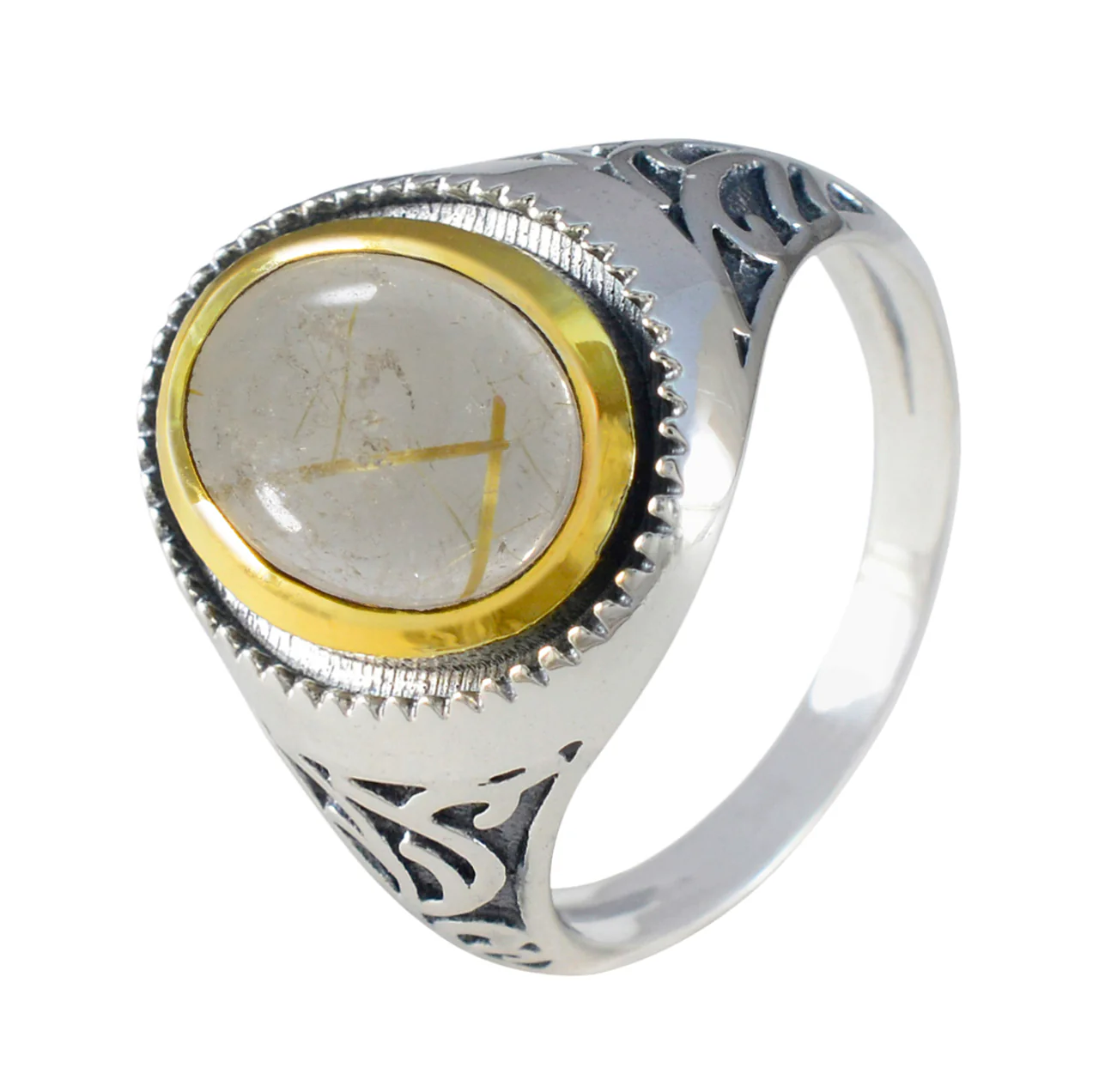 Rutile Quartz Solitaire Australian 92.5 Silver Yellow Gemstones Eye-catching Filigree Ring Jewelry - Image 2