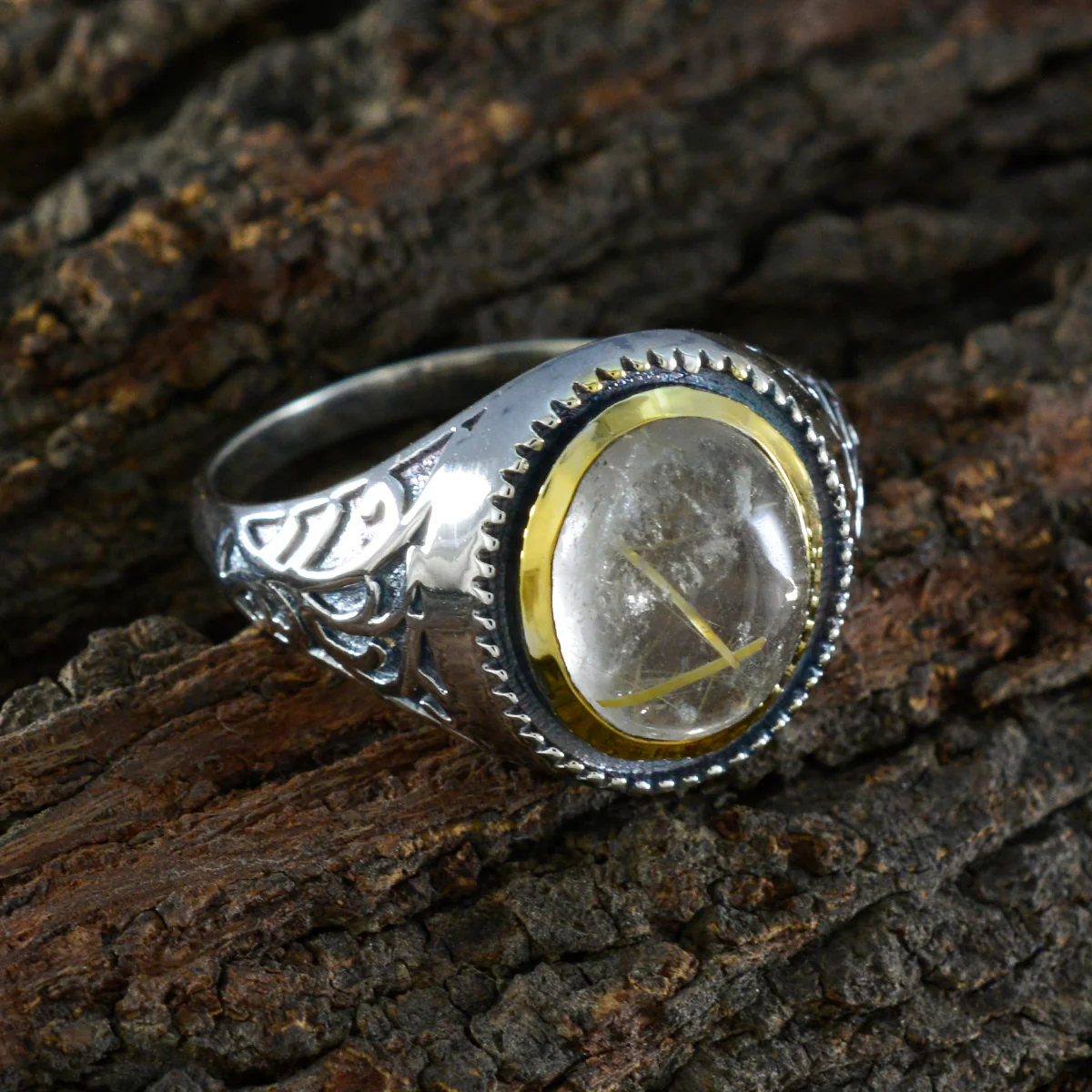 Rutile Quartz Solitaire Australian 92.5 Silver Yellow Gemstones Eye-catching Filigree Ring Jewelry - Image 3