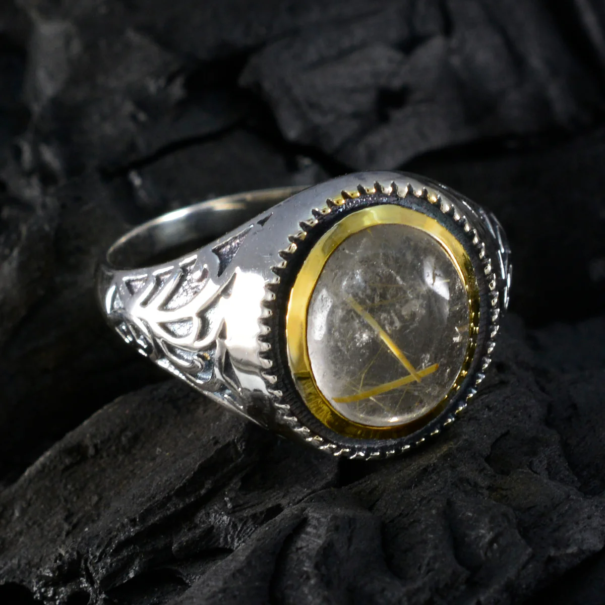 Rutile Quartz Solitaire Australian 92.5 Silver Yellow Gemstones Eye-catching Filigree Ring Jewelry - Image 4