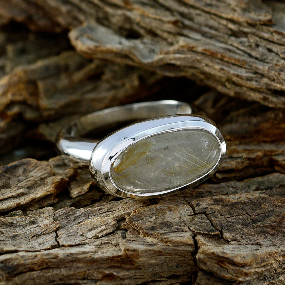Rutile Quartz Solitaire Egyptian Sterling Silver Yellow Gemstone Mid-weight Sophisticated Ring Jewelry - Image 4