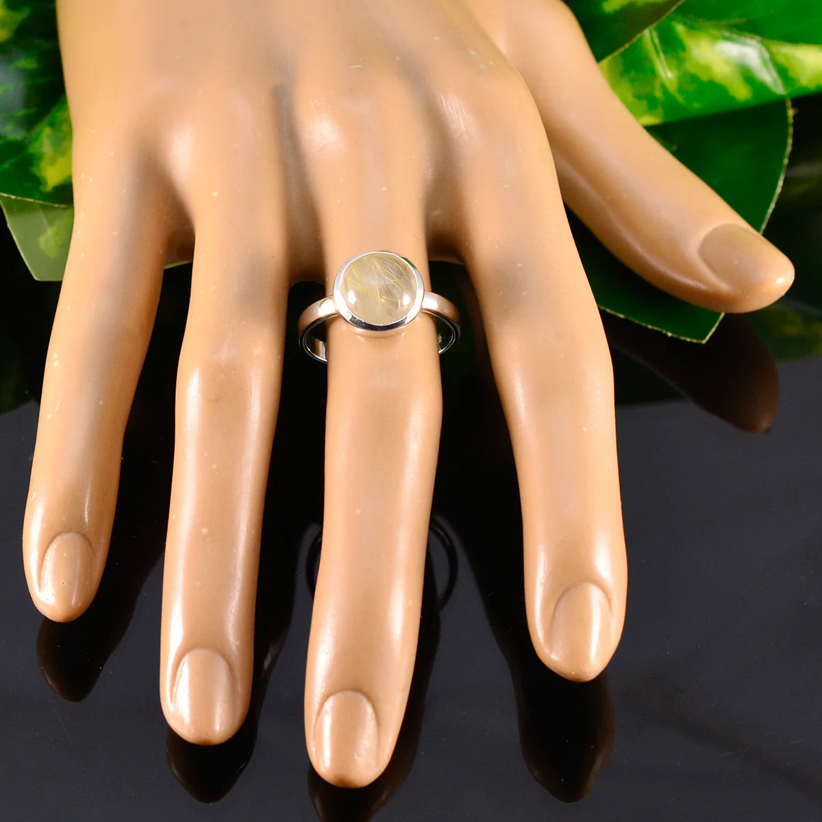 Rutile Quartz Solitaire French 925 Silver Yellow Gemstone Slim Sophisticated Ring Jewelry - Image 5