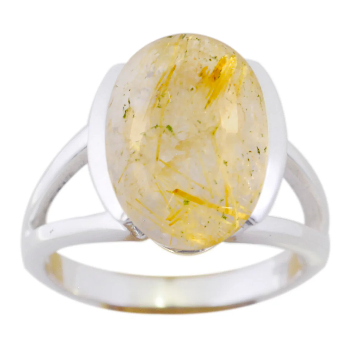 Rutile Quartz Solitaire German 925 Sterling Silver Yellow Gemstones Mid-weight Fairytale Ring Jewellery