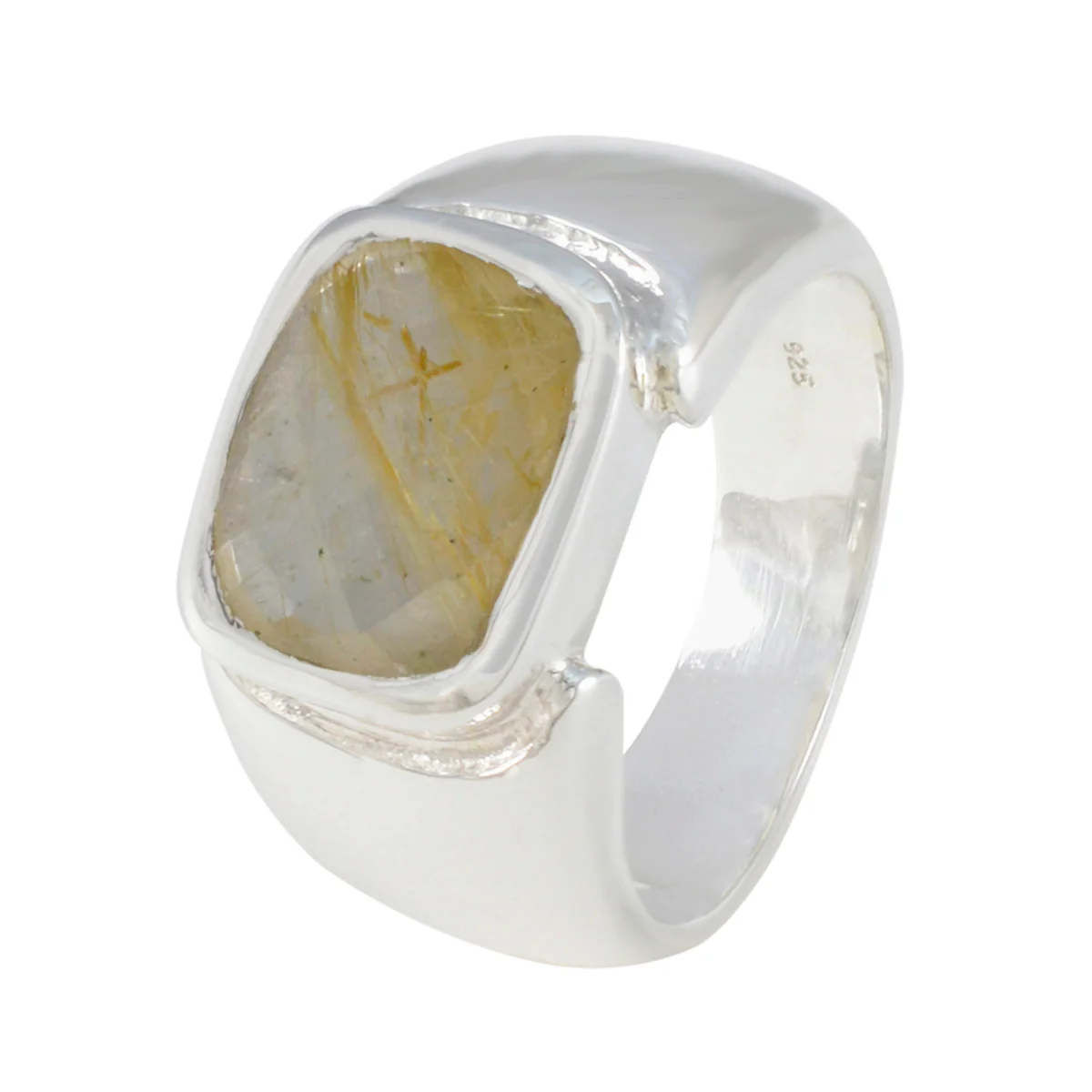 Rutile Quartz Solitaire Indian 92.5 Silver Yellow Gemstones Essential  Trendy Ring Jewellery - Image 2