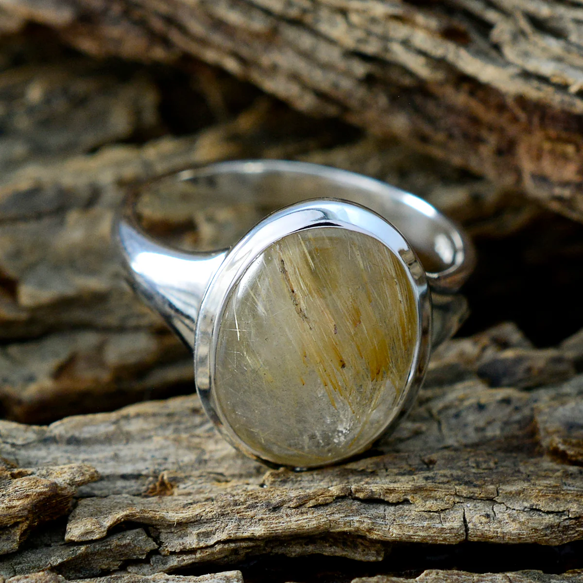 Rutile Quartz Solitaire Indian 925 Sterling Silver Yellow Gems Slim Ethnic Ring Jewellery - Image 3