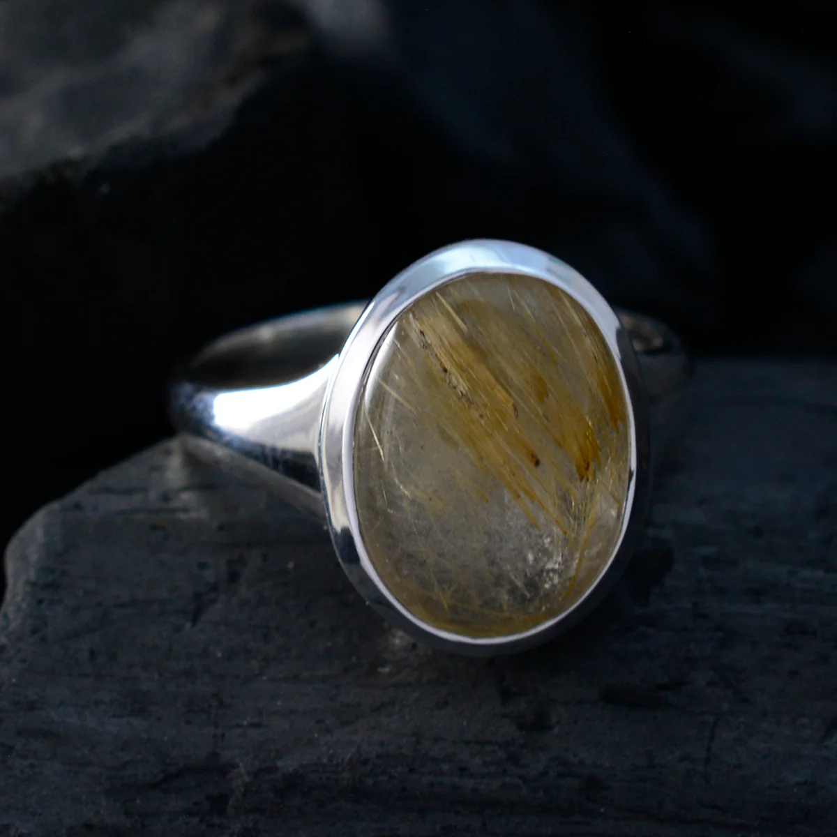 Rutile Quartz Solitaire Indian 925 Sterling Silver Yellow Gems Slim Ethnic Ring Jewellery - Image 4