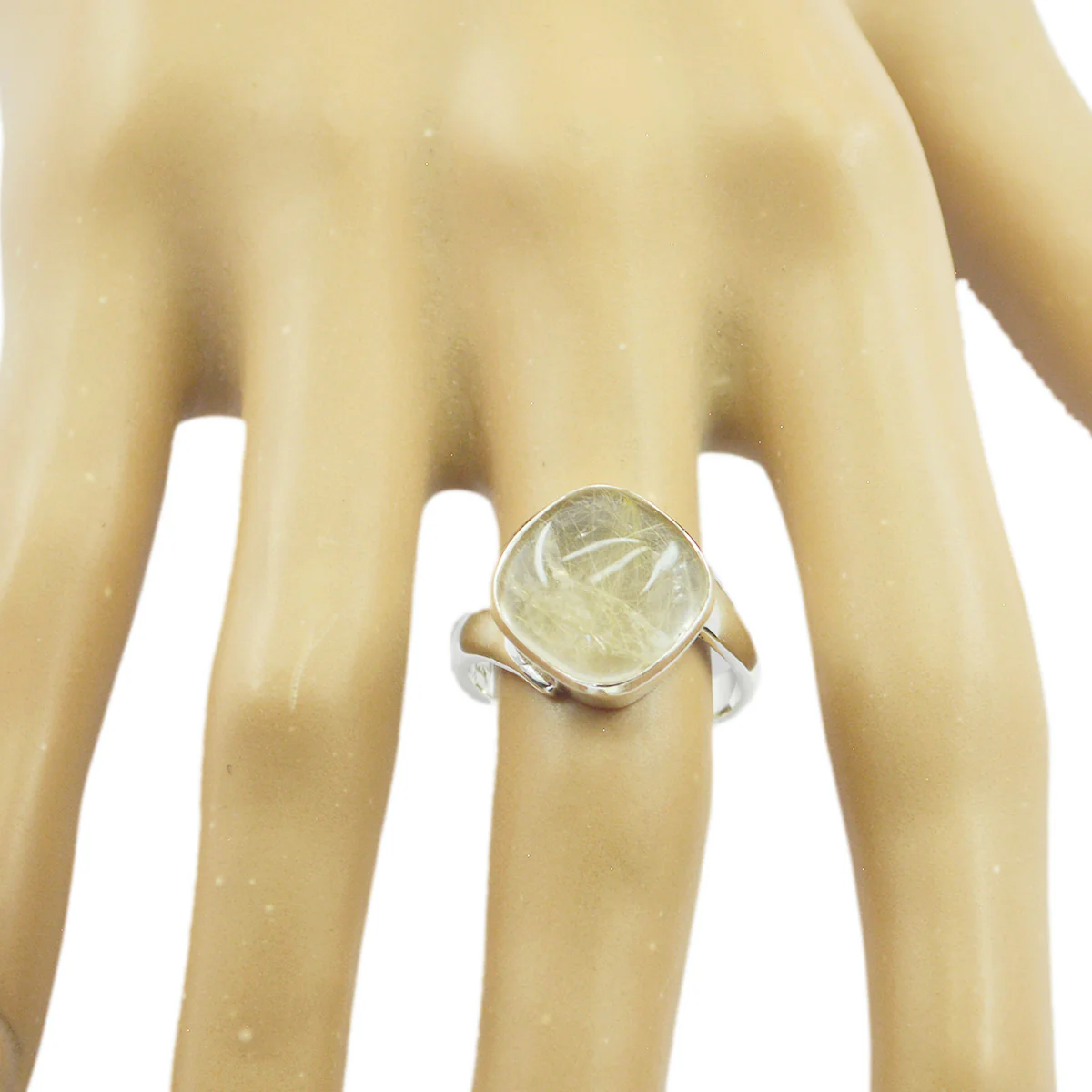 Rutile Quartz Solitaire Indian Sterling Silver Yellow Gemstone Minimal Glamorous Ring Jewellery - Image 2