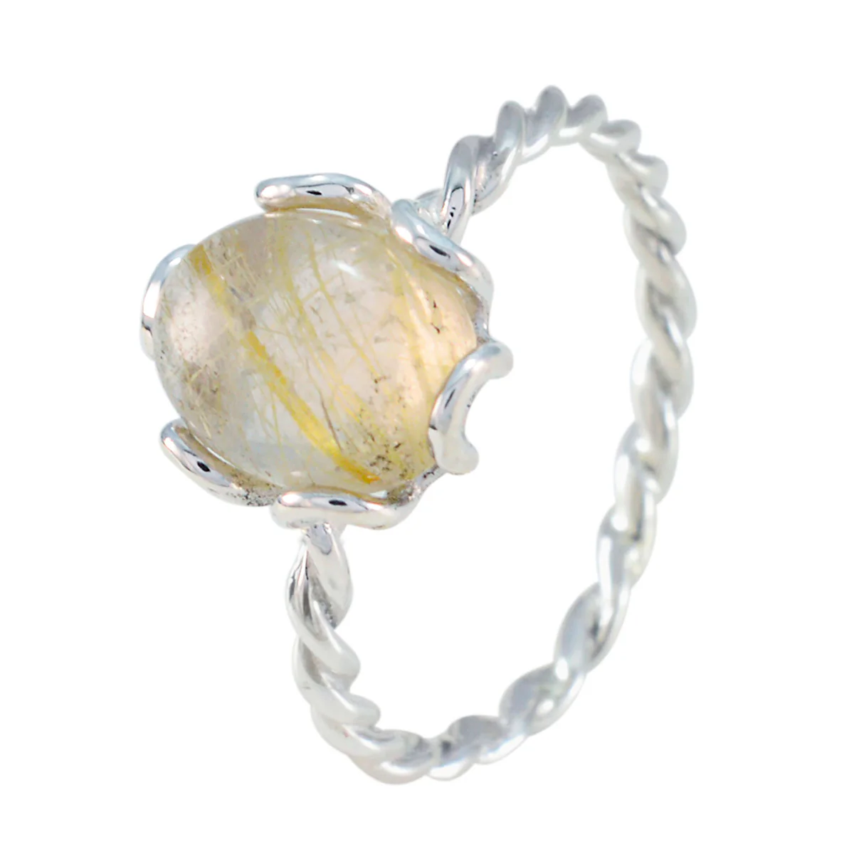 Rutile Quartz Solitaire Japanese 925 Sterling Silver Yellow Gemstones Delicate Twist Ring Jewellery - Image 2