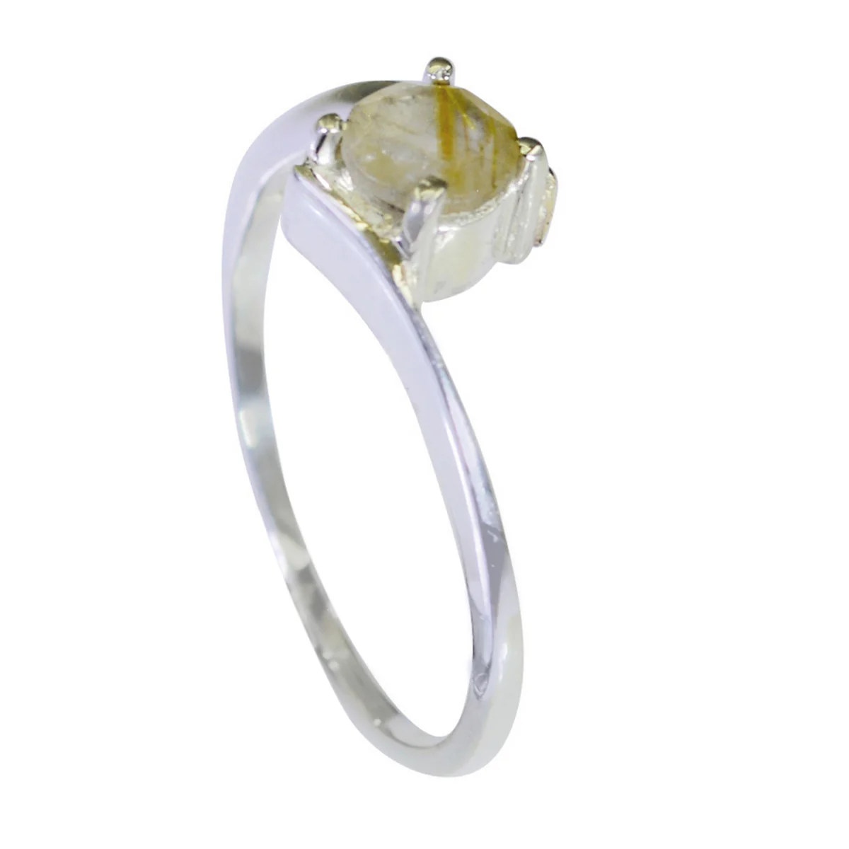 Rutile Quartz Solitaire Korean Sterling Silver Yellow Gems Dainty Feminine Ring Jewelry - Image 3
