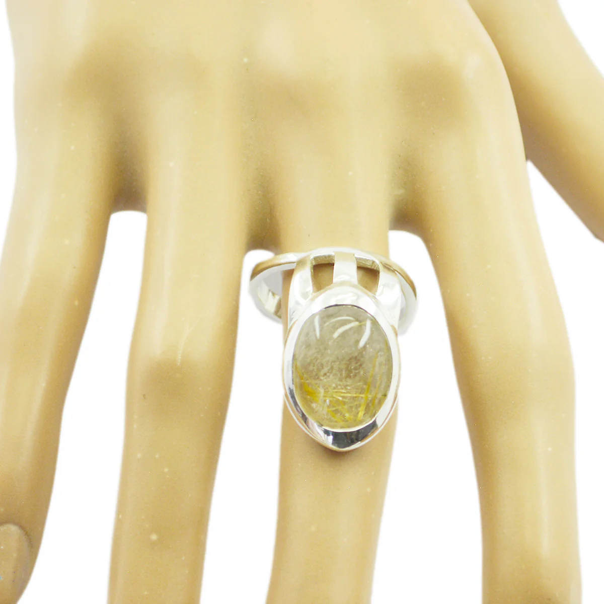 Rutile Quartz Solitaire Moroccan 92.5 Silver Yellow Gemstone Essential Signet Ring Jewellery - Image 2