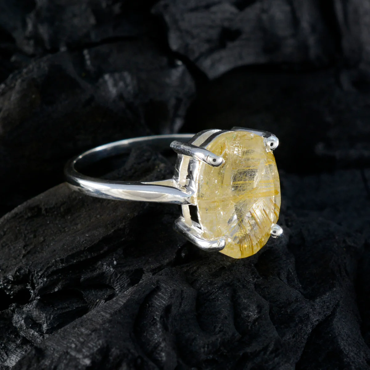 Rutile Quartz Solitaire Moroccan 925 Silver Yellow Gems Featherlight Heritage Ring Jewellery - Image 4