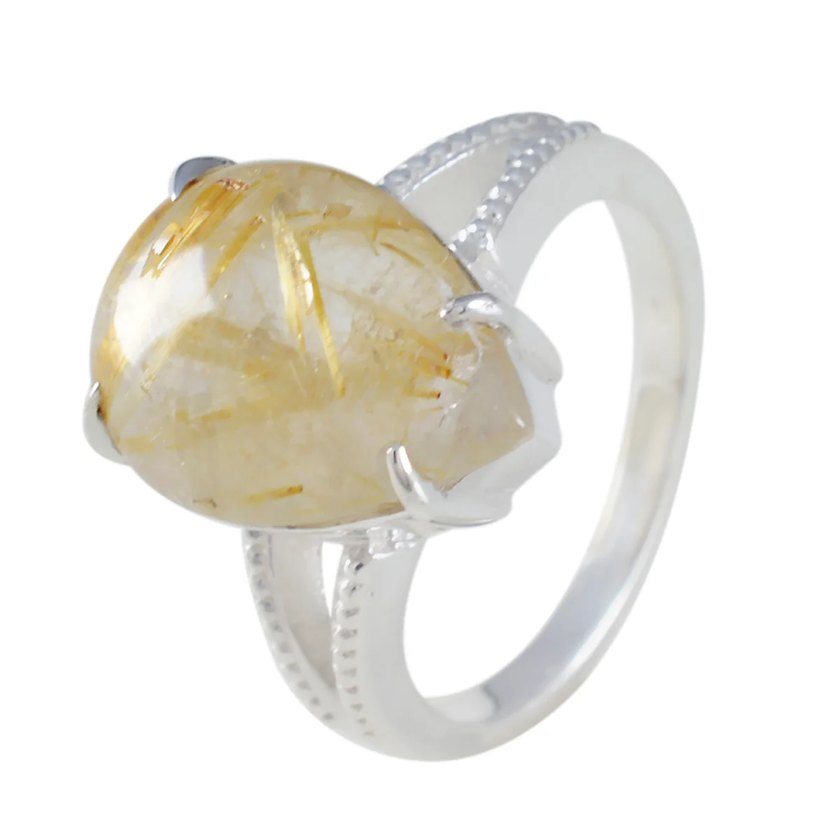 Rutile Quartz Solitaire Moroccan 925 Silver Yellow Gemstone Eye-catching wedding Ring Jewellery - Image 2