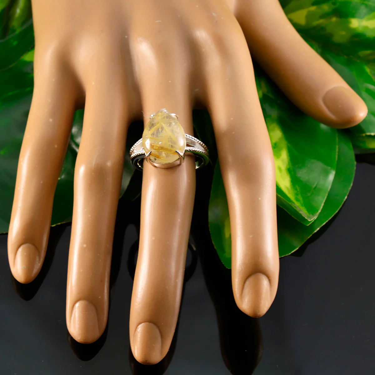 Rutile Quartz Solitaire Moroccan 925 Silver Yellow Gemstone Eye-catching wedding Ring Jewellery - Image 5