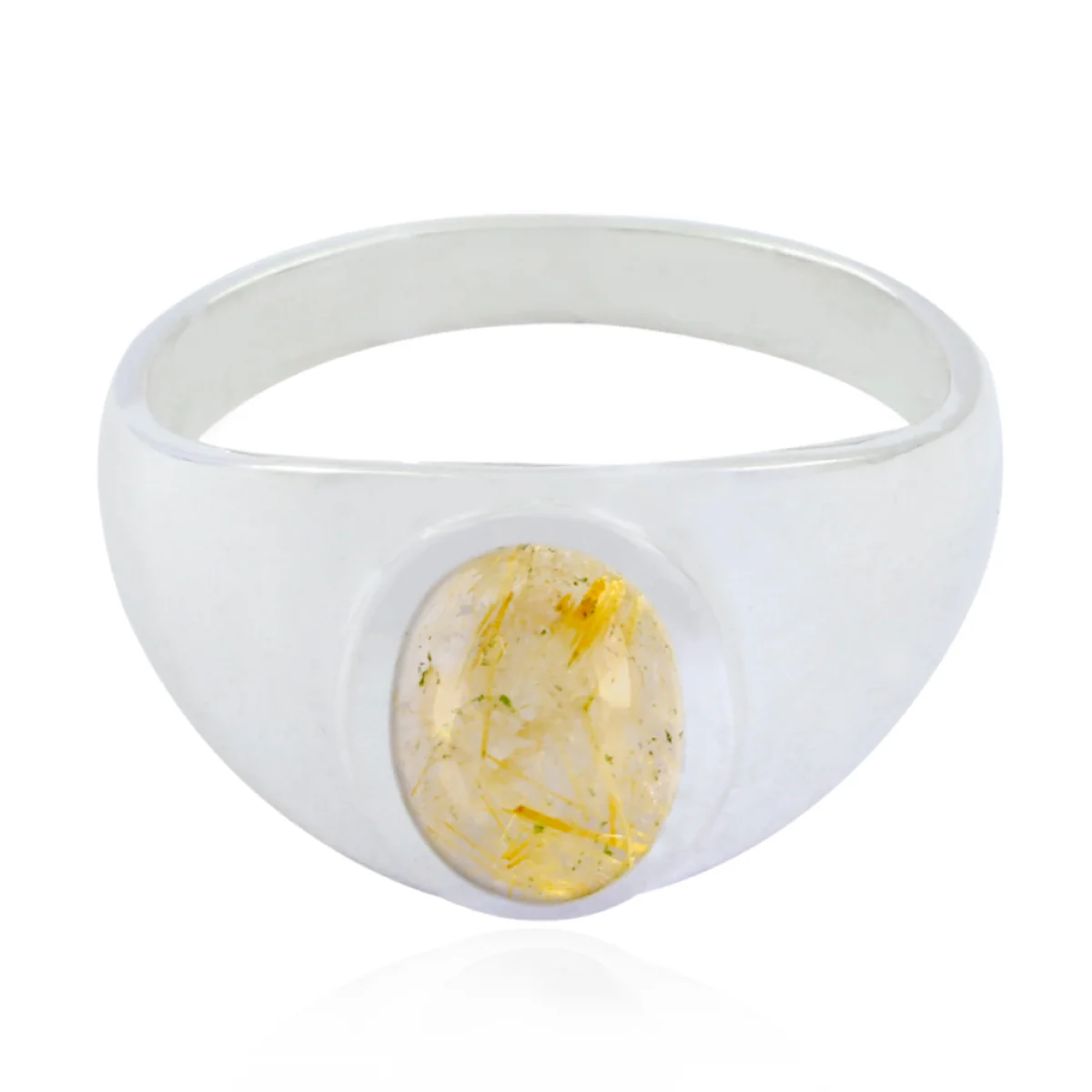 Rutile Quartz Solitaire Moroccan 925 Sterling Silver Yellow Gemstone Minimal Boho Ring Jewelry