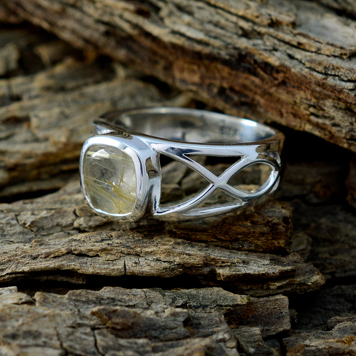 Rutile Quartz Solitaire Russian 925 Silver Black Gemstone Slim Contemporary Ring Jewelry - Image 3