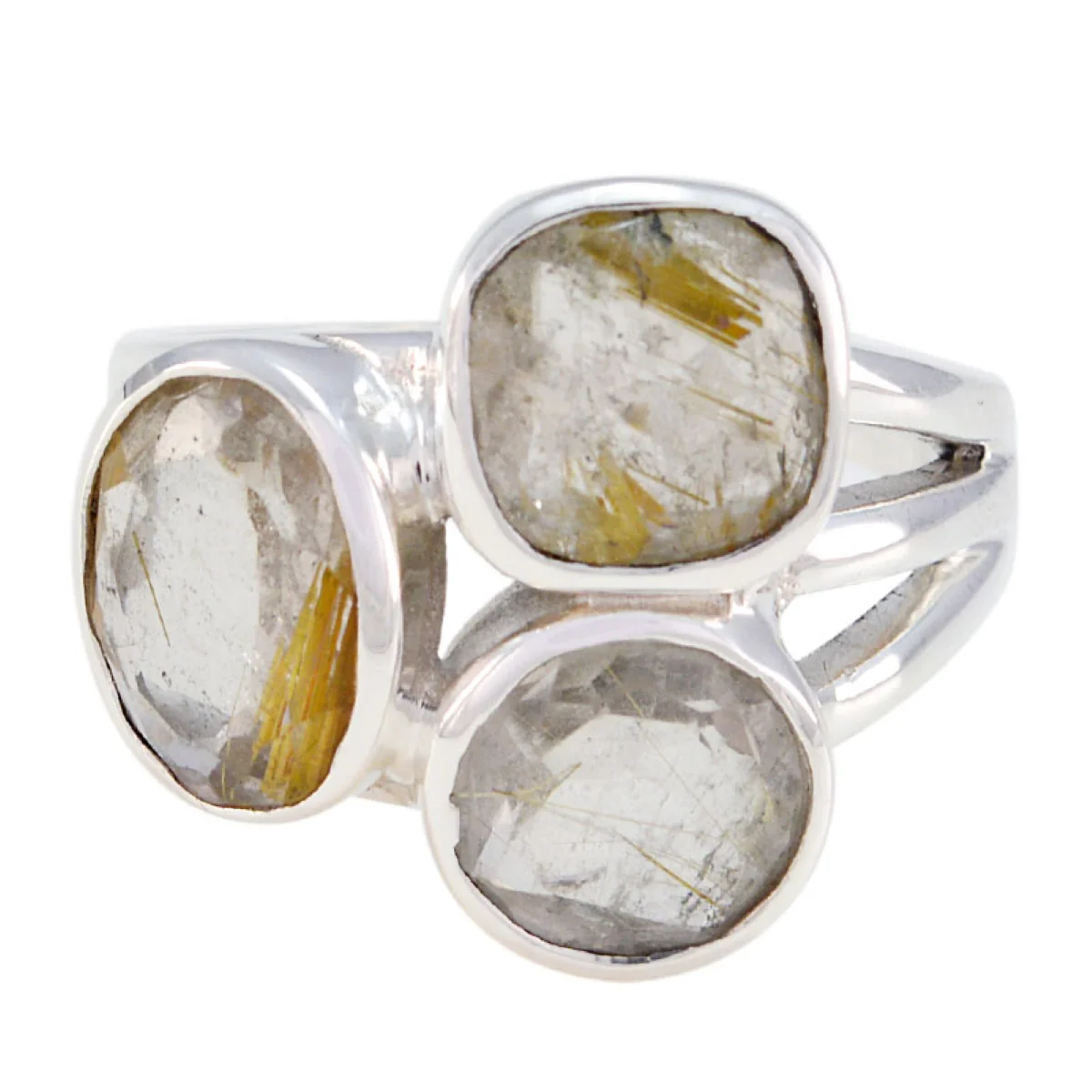 Rutile Quartz Trilogy African 92.5 Silver Yellow Gems Eye-catching Modern Ring Jewelry