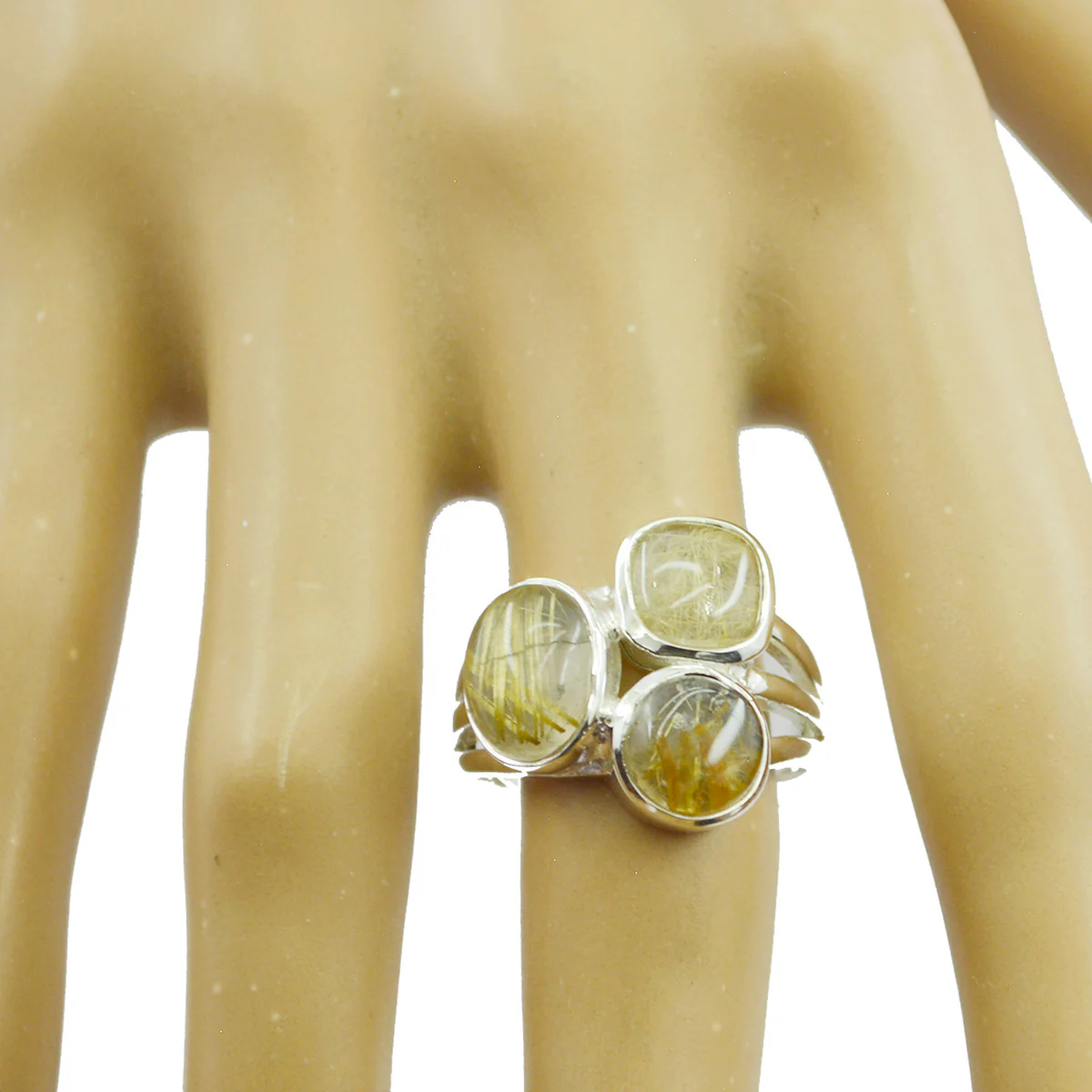 Rutile Quartz Trilogy Moroccan Sterling Silver Yellow Gems Mid-weight Fairytale Ring Jewellery - Image 2