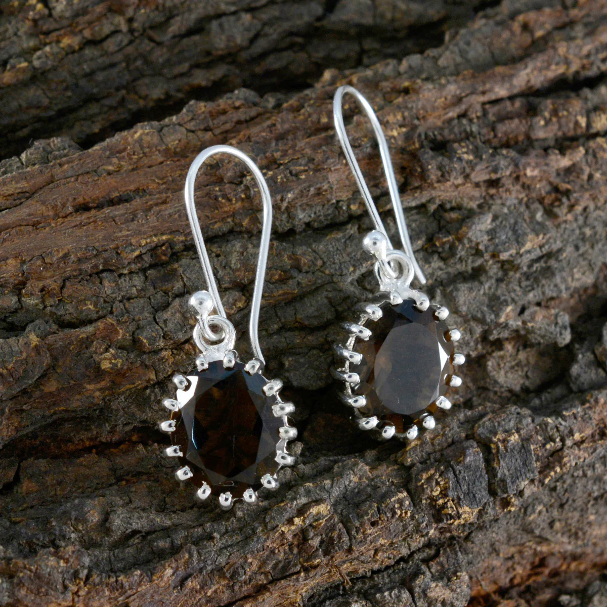 Smoky Quartz African Gabriela Solitaire Dangle Brown Silver Earring - Image 3