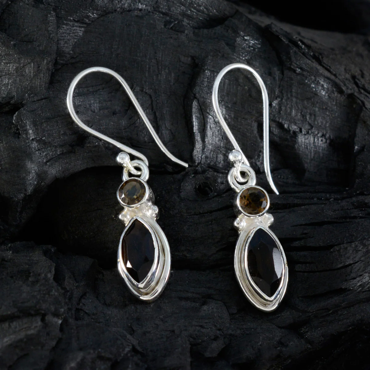 Smoky Quartz American Camila Toi et Moi Dangle Brown Sterling Silver Earring - Image 2