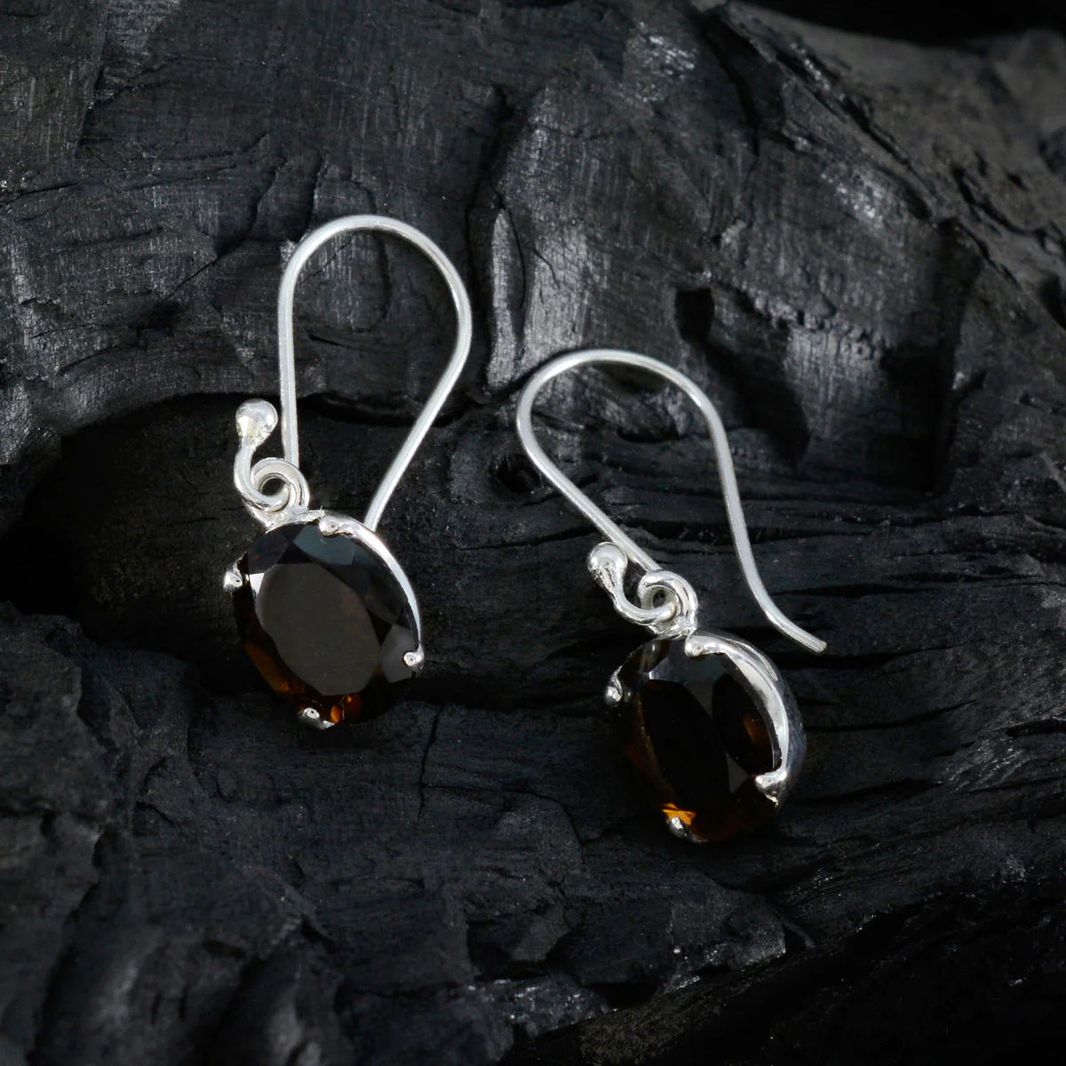 Smoky Quartz American Joaquina Solitaire Dangle Brown 925 Sterling Silver Earring - Image 2
