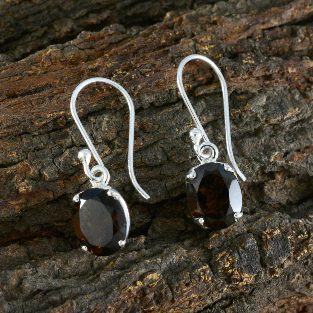 Smoky Quartz American Joaquina Solitaire Dangle Brown 925 Sterling Silver Earring - Image 3