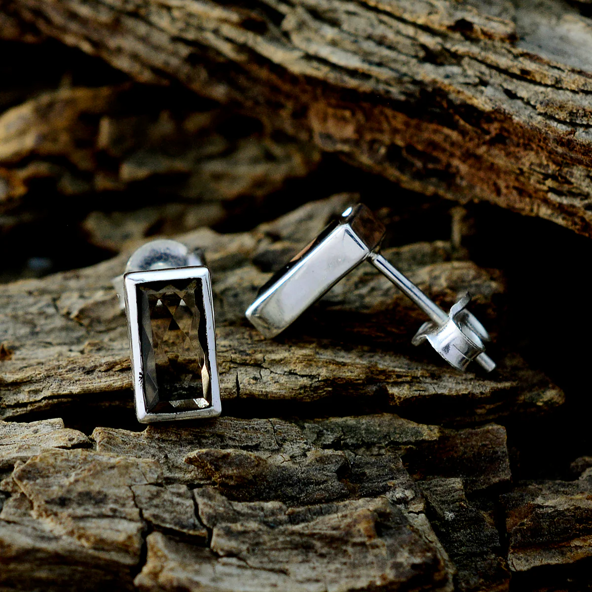 Smoky Quartz Australian Joaquina Solitaire Stud Brown Silver Earring - Image 3