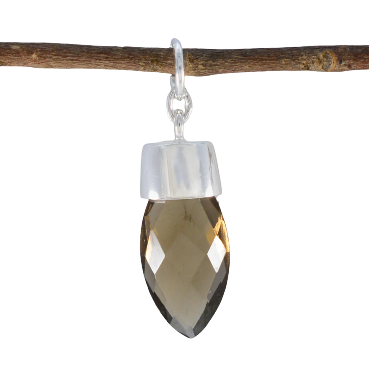 Smoky Quartz Dainty Egyptian 925 Silver Solitaire Emma Trendy Brown Pendant Jewelry