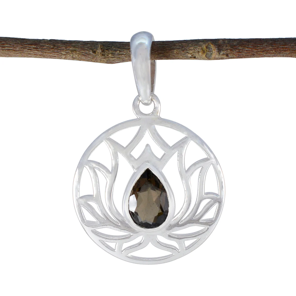 Smoky Quartz Dainty French 92.5 Silver Solitaire Eleanor Rope-Wire Brown Pendant Jewellery