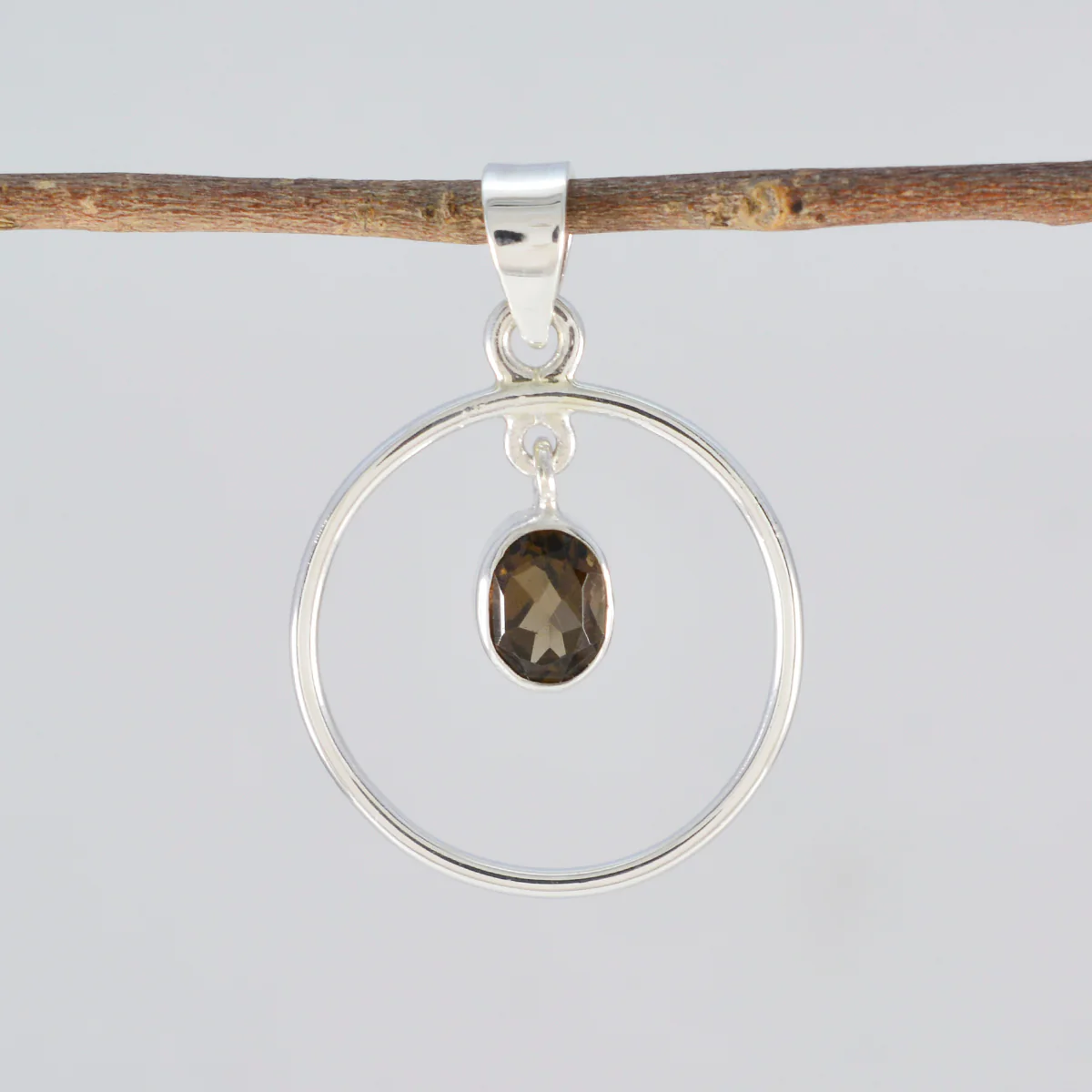 Smoky Quartz Delicate Turkish Silver Solitaire Yasmin valentine Brown Pendant Jewelry - Image 2