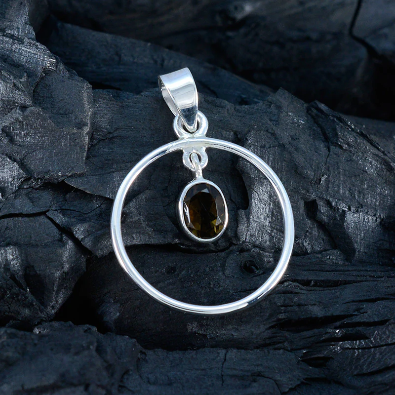 Smoky Quartz Delicate Turkish Silver Solitaire Yasmin valentine Brown Pendant Jewelry - Image 4