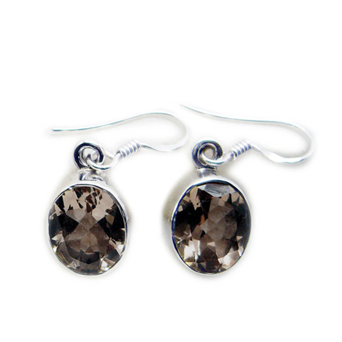 Smoky Quartz Egyptian Marie Solitaire Dangle Brown 925 Silver Earring