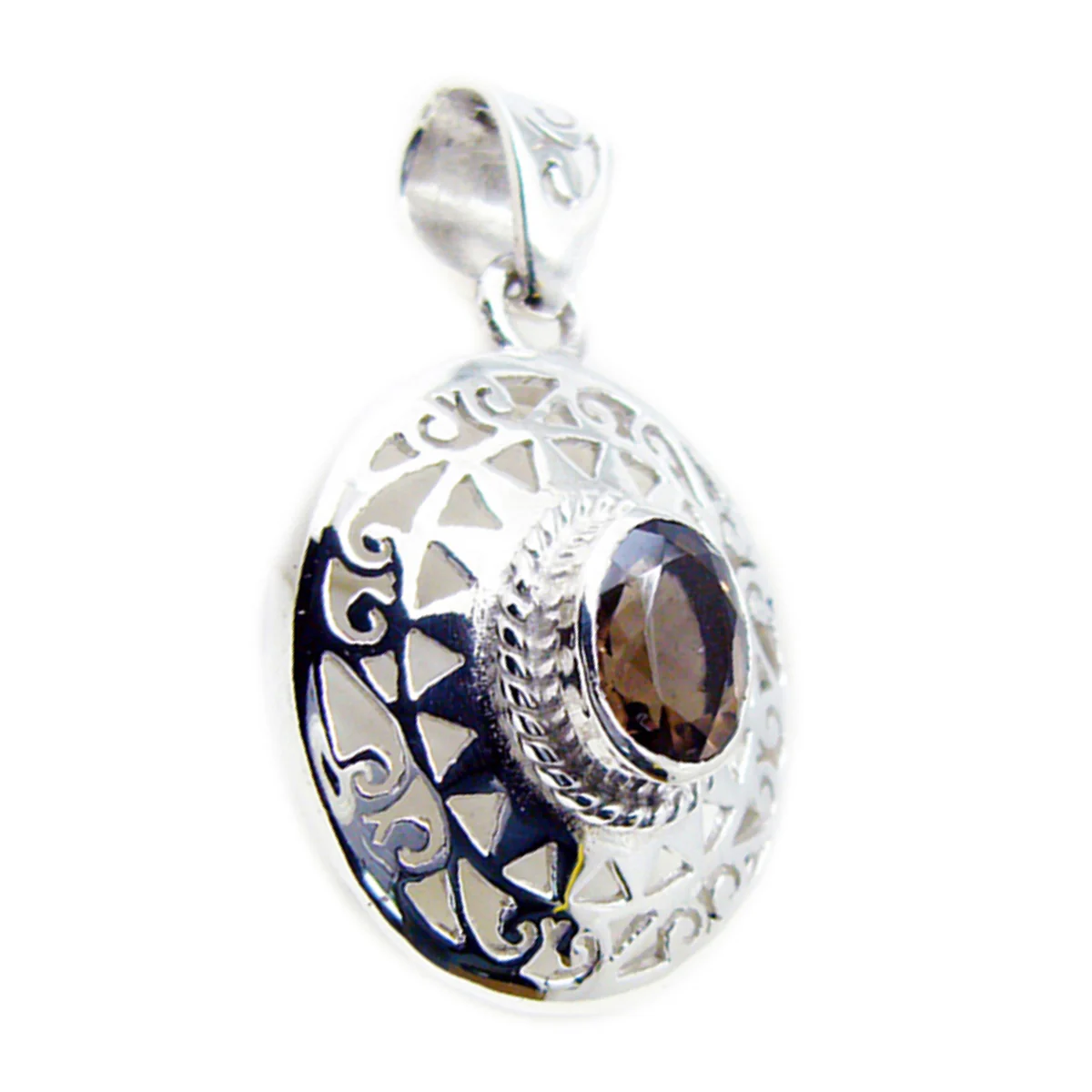 Smoky Quartz Eye-catching Italian 925 Silver Solitaire Natalie Retro Brown Pendant Jewelry - Image 2
