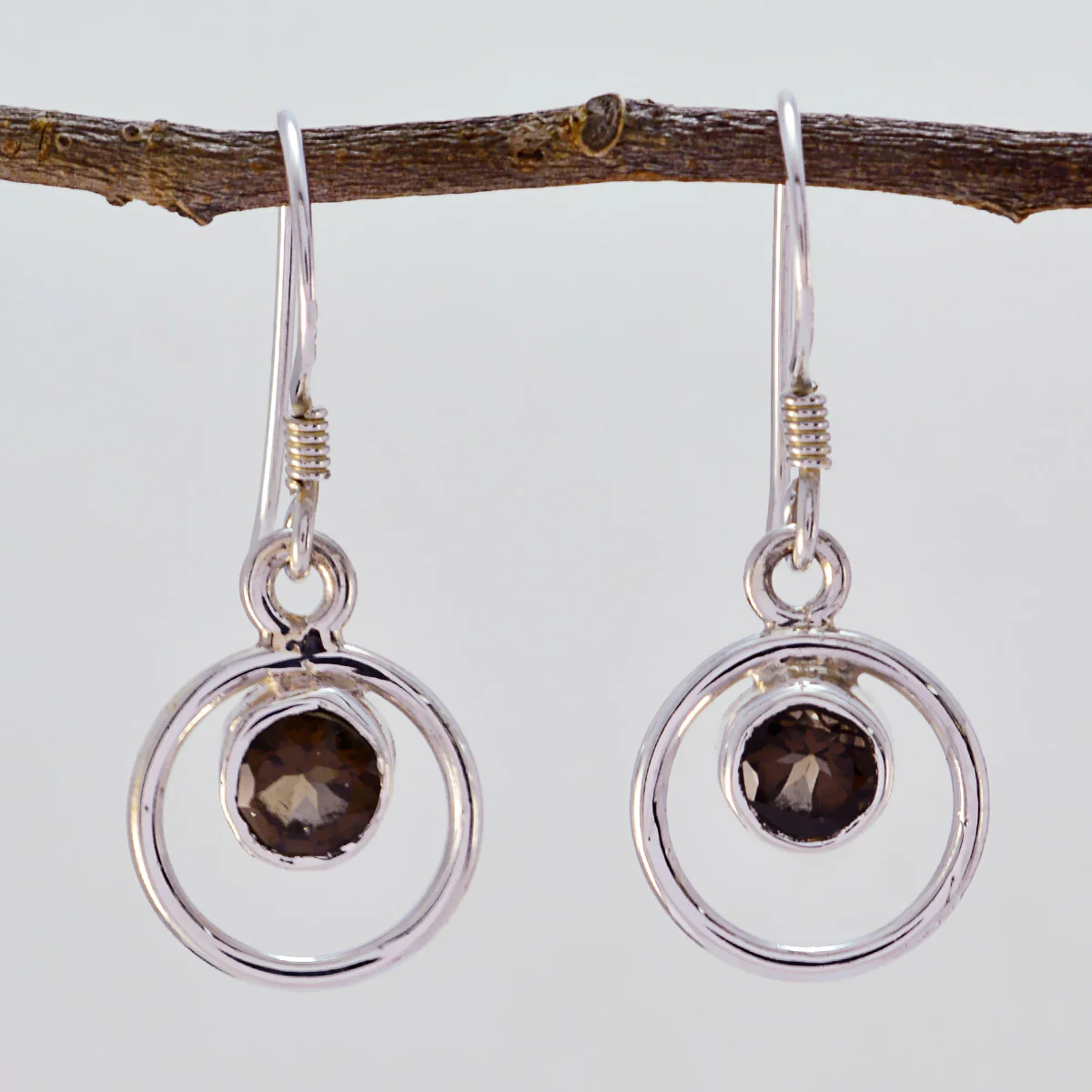 Smoky Quartz French Mei multiple Dangle Brown Silver Earring - Image 3