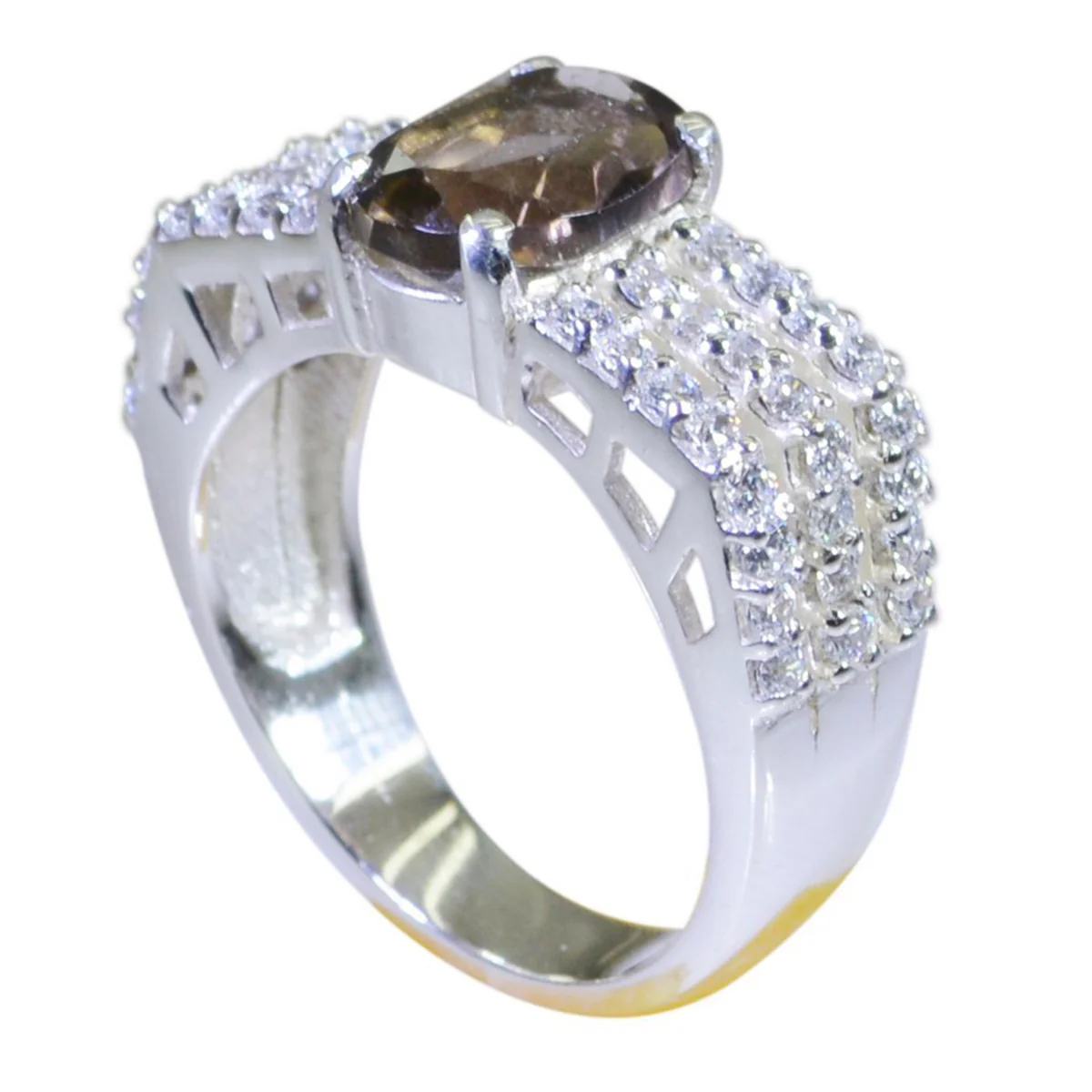smoky quartz Halo Egyptian 925 Silver Brown Gemstone Eye-catching Modern Ring Jewelry - Image 2