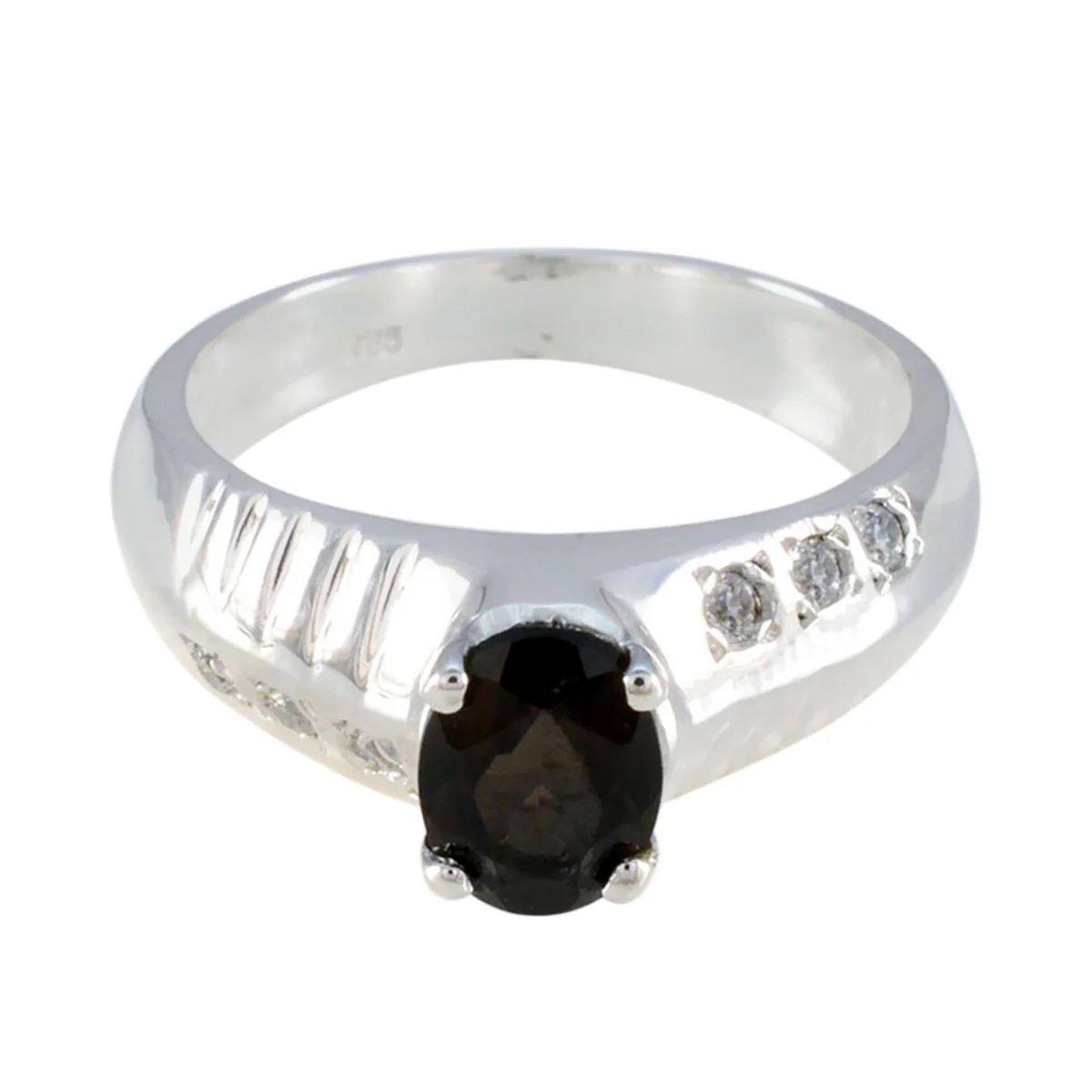 Smoky Quartz Halo German Silver Brown Gems Mid-weight Romantic Ring Jewelry
