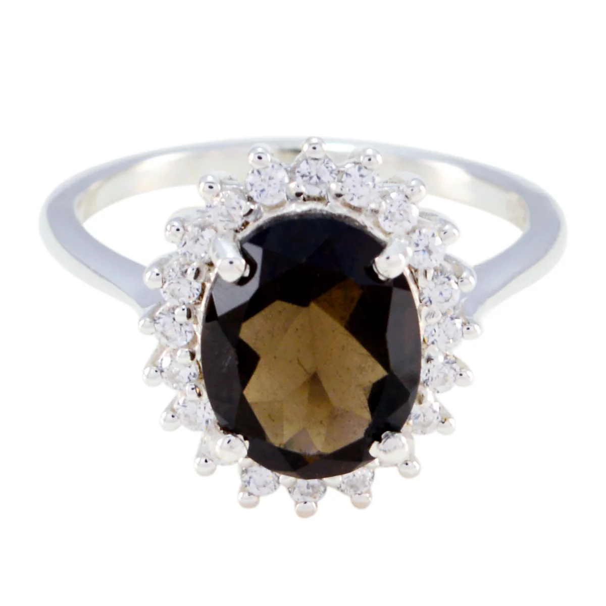 smoky quartz Halo Japanese 925 Sterling Silver Brown Gems Whisper-thin Graceful Ring Jewelry