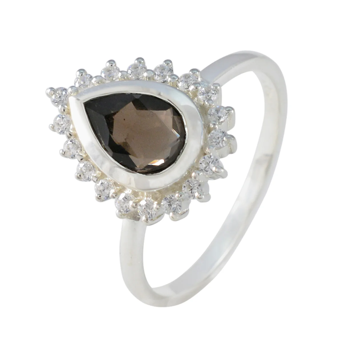 Smoky Quartz Halo Korean 92.5 Silver Brown Gems Dainty Graceful Ring Jewelry - Image 2