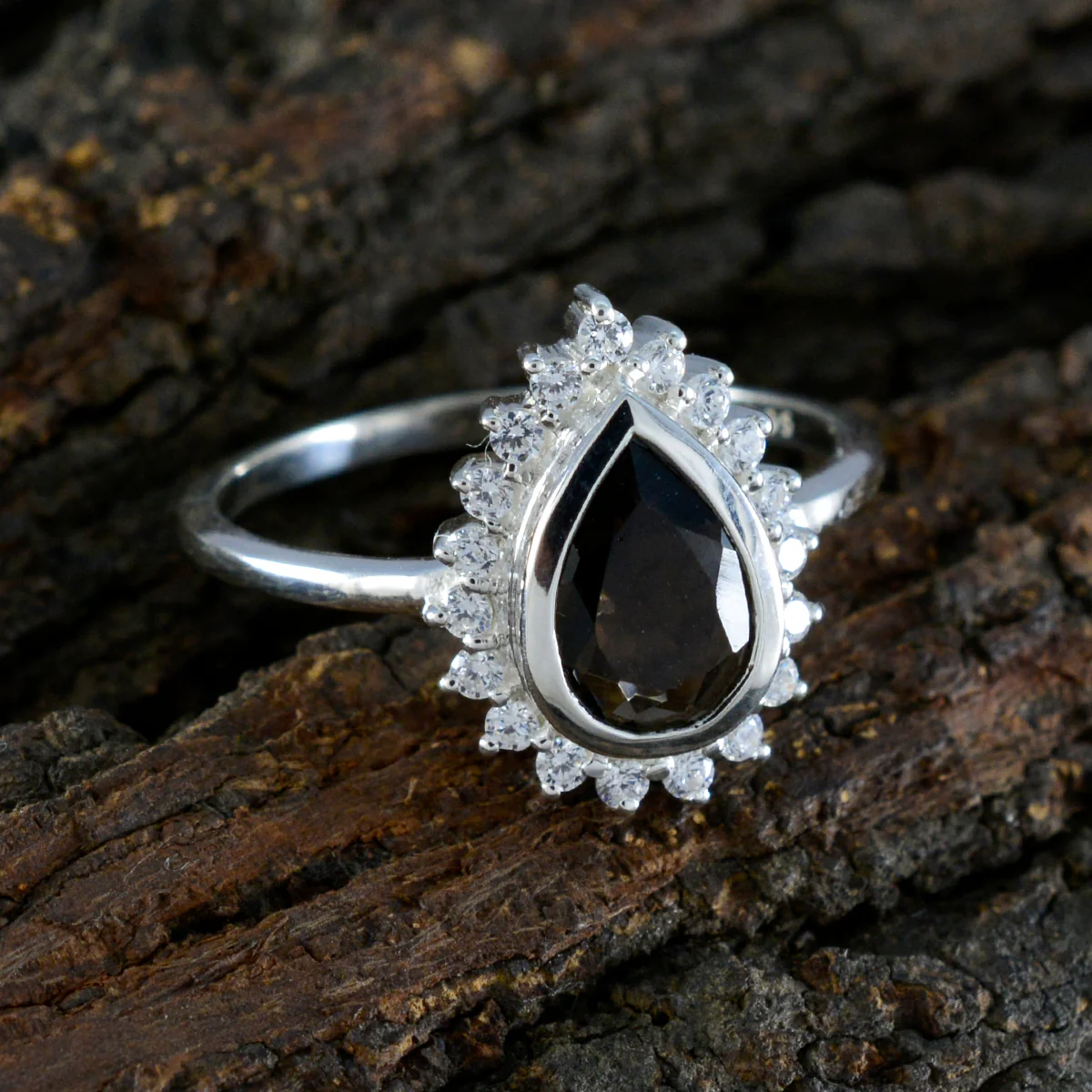 Smoky Quartz Halo Korean 92.5 Silver Brown Gems Dainty Graceful Ring Jewelry - Image 3